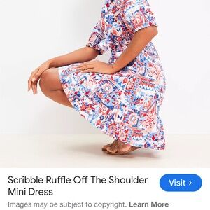 LOFT Red and Blue Patterned Dress